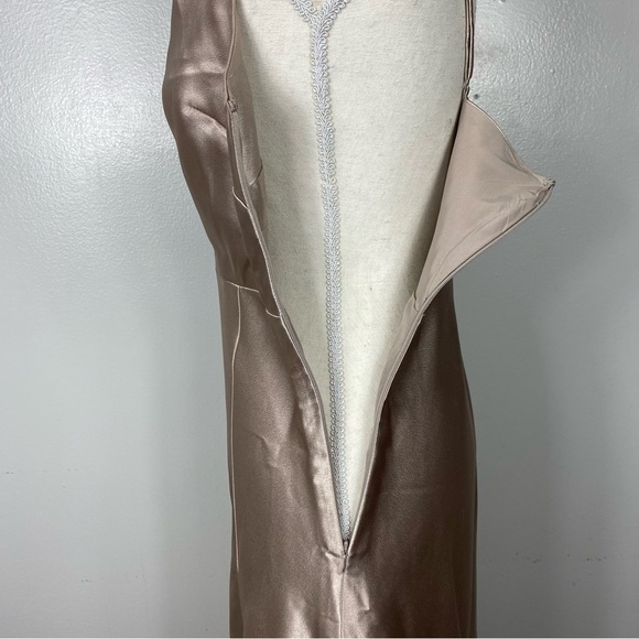 Birdy Grey Lisa Long Satin Dress Taupe Size 4 leg slit - Picture 7 of 12